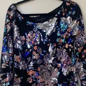 Boston Proper Tops Boston Proper Sequin Floral Top Black Size